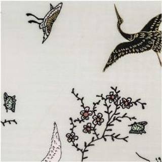 Musselin-Druckstoff Jardin Japonais Kraniche grau-gold 140cm - Grau