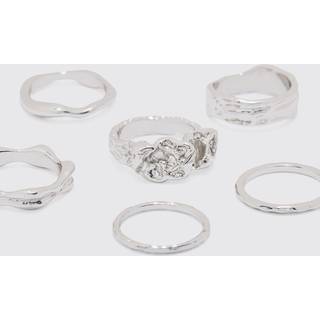Mens 6 Pack Melted Metal Rings In Silver