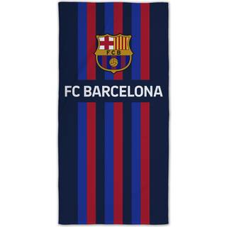 Stribet Barcelona håndklæde - 70x140 cm - 100% bomuld - Blødt badehåndklæde med den FC Barcelona logo