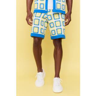 Mens Blue Relaxed Crochet Knit Short