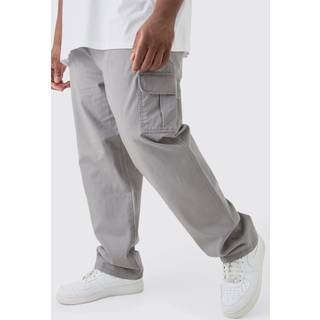 Mens Grey Plus Elastic Waist Straight Fit Cargo Trousers