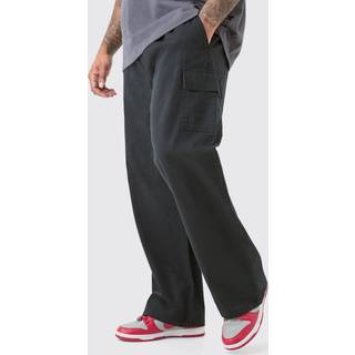 Mens Black Plus Elasticated Waist Relaxed Fit Cargo Trousers