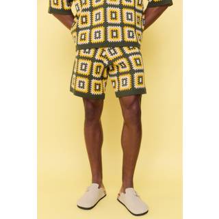 Mens Khaki Relaxed Crochet Knit Short