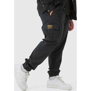 Mens Black Plus Elasticated Waist Twill Slim Fit Cargo Tab Trouser