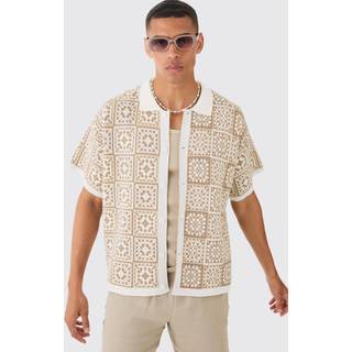 Mens Stone Oversized Boxy Crochet Knitted Shirt