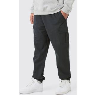 Mens Black Plus Elasticated Waist Slim Fit Cargo Trousers