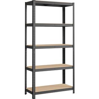5-trins Reol, Stålreol til Opbevaring, Værktøjsfri Enhed, til Garage, Skur, Bæreevne 875 Kg, 40 X 90 X 180 Cm, Grå