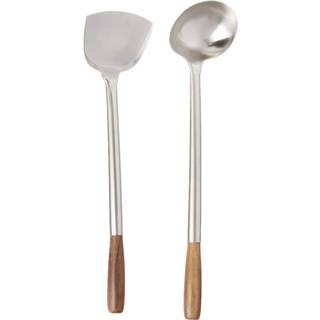 Fox run spatel & lele wok redskab sæt sæt med 2 traditionelle håndtag sølv