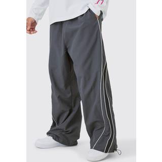 Mens Charcoal Elasticated Waist Piping Detail Parachute trousers
