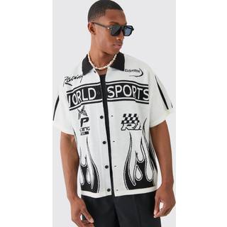 Mens White Boxy Fit Knitted Moto Shirt