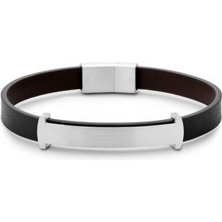 Nomen | Sølvfarvet & Sort Læder ID Armbånd