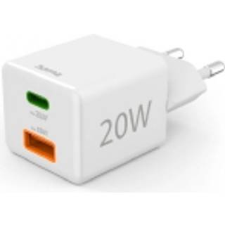 Hama Quick charger, 1x USB-C, 1x USB-A, mini charger, PD 20 watts white