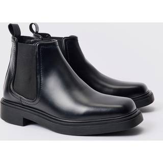 Mens PU Square Toe Chelsea Boot In Black