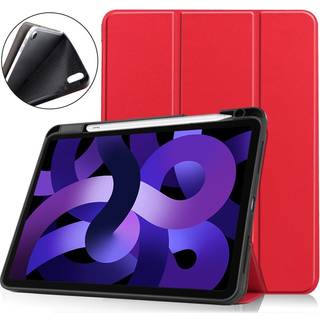 EIDERWOOD iPad Air 11" (2025 / 2024) Litchi Tri-Fold Læder Flip Cover m. Apple Pencil Holder - Rød