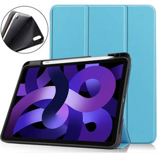 EIDERWOOD iPad Air 11" (2025 / 2024) Litchi Tri-Fold Læder Flip Cover m. Apple Pencil Holder - Lyseblå