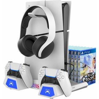 iPega PG-P5S023 Multifunktionel RGB-opladningsstander med køling til Sony PlayStation 5/PlayStation 5 Slim - Hvid