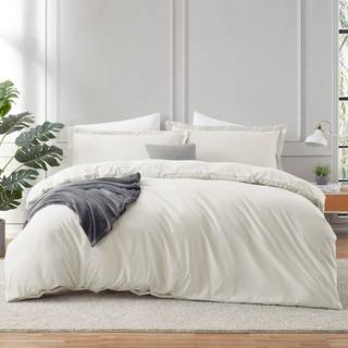 Hearth & Harbour Off White Duvet Cover Fuld st?rrelse - 3 stykke fuld st?rrelse dyneovertr?k S?t bl?dt dobbelt b?rstet fuld dynebetr?k med knaplu