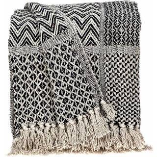 Homeroots bomuld beige og sort multim?nster v?vet h?ndloom kast t?ppe