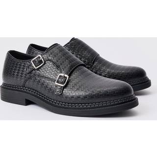 Mens Woven PU Monk Strap Loafer In Black