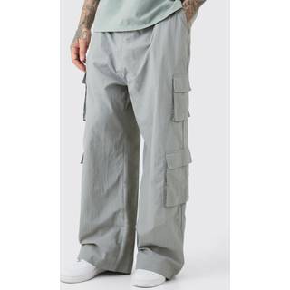 Mens Grey Tall Multi Pocket Parachute Trousers