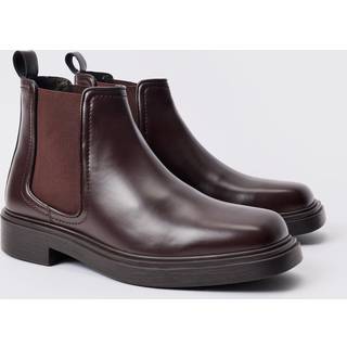 Mens PU Square Toe Chelsea Boot In Brown