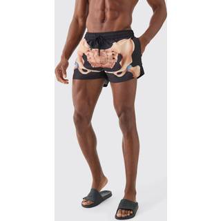 Mens Black Super Short Length Skeleton Swim Short