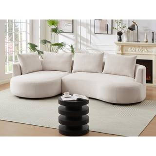 Venstrevendt hjørnesofa i beige tekstureret velour LOUSADO