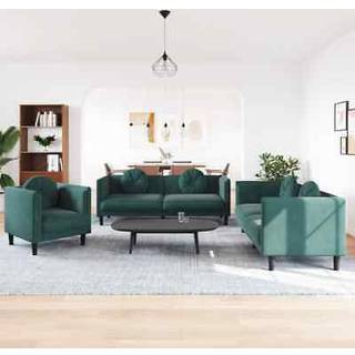 sofasæt 3 dele med puder velour mørkegrøn