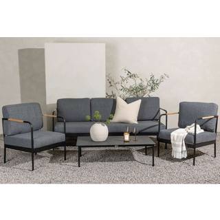 Venture Design Pehnna sofagruppe Sort med grå pude 3-personers sofa, 2 lænestole & bord 120x70 cm