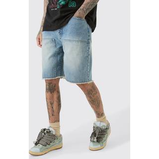 Mens Tall Raw Hem Rigid Denim Carpenter Shorts In Light Wash
