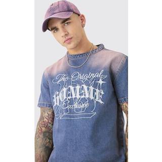 Mens Homme Embroidered Short Sleeve Denim T-Shirt In Pink