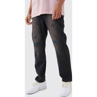 Mens Relaxed Rigid Ripped Knee Carpenter Jeans In Washed Black