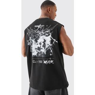 Mens Black Oversized Man Space Printed vest