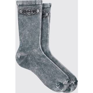 Mens Acid Wash BHM Socks In Charcoal