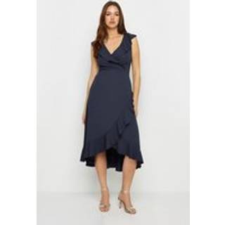 Lts Tall Women's Navy Blue Frill Wrap Midi Dress Size 16