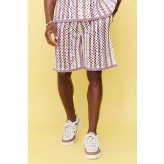 Mens White Relaxed Open Stitch Stripe Knitted Shorts
