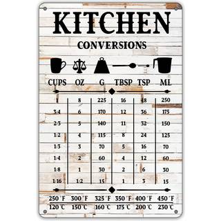 Qiongqi Funny Kitchen Citat Metal Tin Sign Wall Decor Farmhouse Rustic Kitchen Conversions Sign for Home Decor Gifts (Wooden Style)