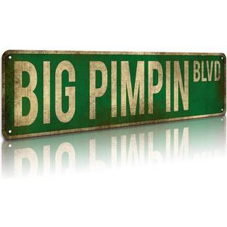Kooll Big Pimpin Blvd Street Sign Aluminium Slim Tin Sign Street Sign Metal Sign Wall Decor til sovev?relse Home Bar Garage Art Gave 4 """" Af 16 ""