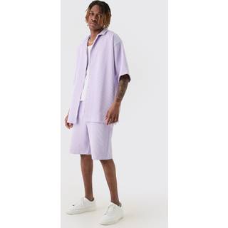 Mens Tall Oversized Short Sleeve Pleated Shirt & Short Set In Lilac Set