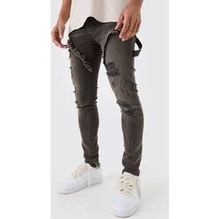 Mens Skinny Stretch Ripped Carpenter Jeans In Brown