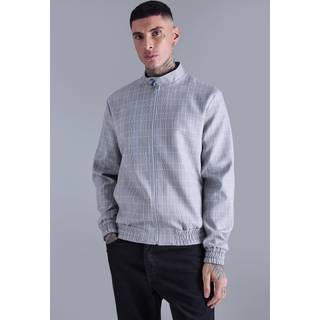 Mens Grey Tall Check High Neck Zip Up Smart Funnel Neck Jacket