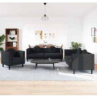 sofasæt 3 dele med puder velour sort