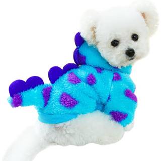 Anelekor Dinosaur Hundetj til lille Hunde Pige Dreng Fleece Vinter Hvalpe Httetrjer med snor Ring Koldt vejr Frakke til kat Sjovt dinosaur kos