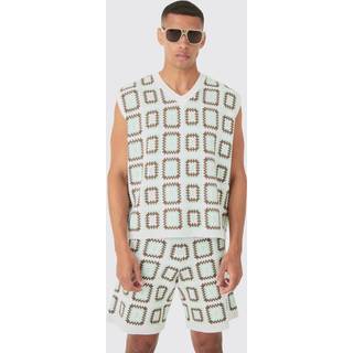 Mens Sage Oversized V Neck Crochet Knitted vest
