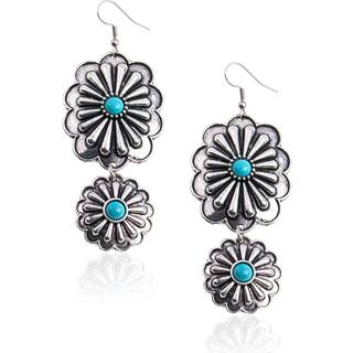 Rustik coutures vestlige concho øreringe til kvinder cowgirl dinglende concho turkis ørering smykker RCE-1084TQ