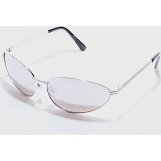 Mens Angled Metal Sunglasses With Silver Lens In Silver