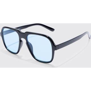 Mens Black Retro High Brow Sunglasses With Blue Lens