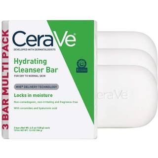 Cerave Hydrating Cleanser Bar | Tvålfri kropps- och ansiktsrengöringsmedel med 5% fuktgivande grädde | Doftfri | 3-pack 4.5 uns vardera