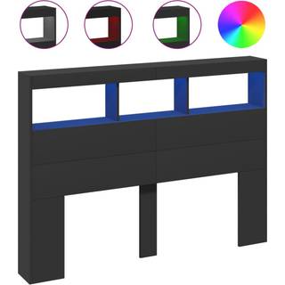 Sengegavl Med Opbevaring Og Led-Lys Brunt Eg - Sort / 140 x 17 x 102 cm