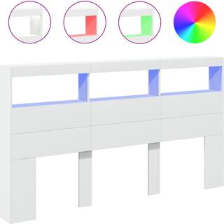 Sengegavl Med Opbevaring Og Led-Lys Brunt Eg - Hvid / 180 x 17 x 102 cm